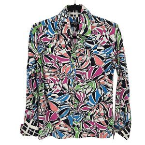 Liz Logie New York womens sz 10 geometric abstract floral button up long sleeve